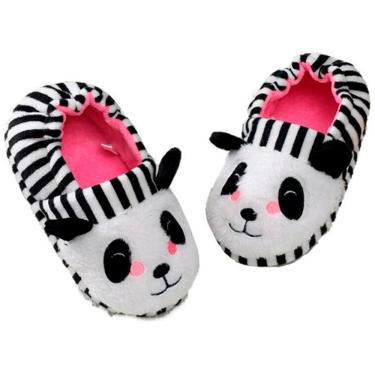 Imagem de Pantufa Infantil Antiderrapante Menina Panda Pelo Inverno