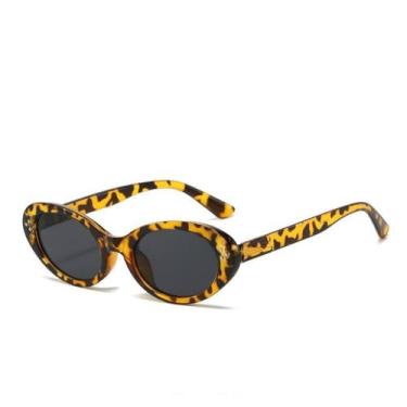 Imagem de Óculos de sol estilo fashion para mulheres, formato oval, rebites, óculos de sol femininos, viagem, praia, natação, óculos de sol femininos, leopardo, cinza