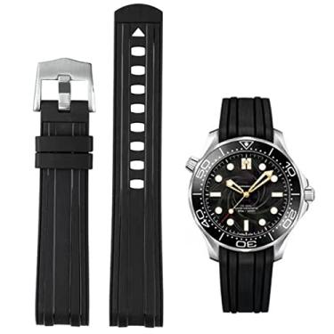 Imagem de Pulseiras de borracha para relógio Omega Seamaster 300 Univeres 007, extremidade curvada sem lacunas, pulseira de relógio de borracha de silicone premium Omega X Swatch Moonswatch de 20 mm e 22 mm