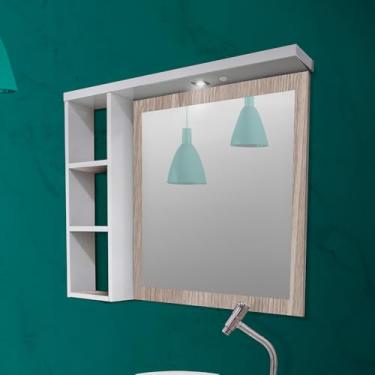Imagem de Armario Para Banheiro Espelheira Glass Led Detalhe Em Mdf E Led 77,6cm Branco Maple