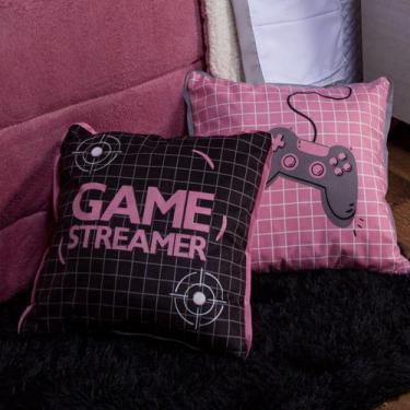 Imagem de Par de Capa de Almofada Game Streamer Preto/Rosê 45cm x 45cm - Com Vié