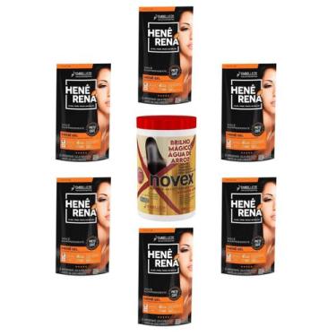 Imagem de Hene Em Gel Rena Preto Azulado 06x180gr Pouch+Brilho Magico Agua Arroz
