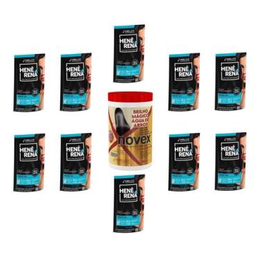 Imagem de Hene Em Gel Rena Preto Natural 10x180gr Pouch+Brilho Magico Agua Arroz