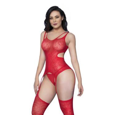 Imagem de Bodystocking Sex Macacão Arrastão Meia de Corpo - Y.Lingerie, Vermelho
