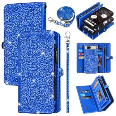 Imagem de Furiet Capa carteira para Google Pixel 7A 5G 2023 com capa magnética destacável para celular flip zíper bolsa alça de ombro com glitter couro PU suporte para cartão para Pixel7A A7 mulheres homens