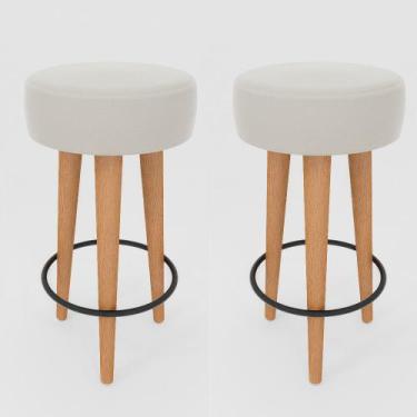 Imagem de Kit 2 Banqueta Alta Cozinha 70cm Estofada Off-White Madeira Maciça Urb