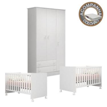 Imagem de Quarto de Bebê Berço Gemeos c/Rod Colchão Light e Guarda Roupa Doce So