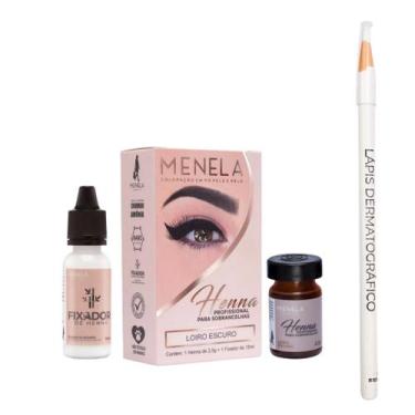 Imagem de Kit Henna de Sobrancelha Menela com Lápis Dermatografico Branco Bella 