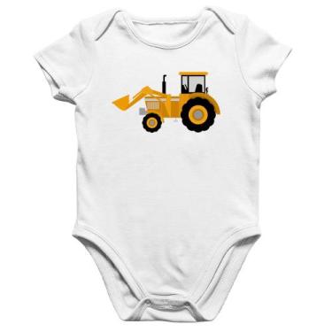 Imagem de Body Bebê Algodão Trator Pá Carregadeira Amarelo - Foca na Moda, Branc