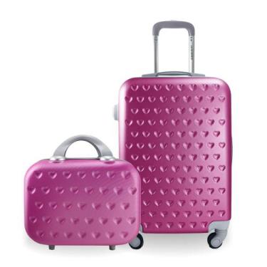 Imagem de Mala de Viagem Bordo Pequena Rígida ABS Rodinhas 360 + Frasqueira de M