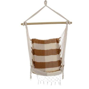 Imagem de Rede Cadeira Balanço Teto Xadrez Caramelo off White Estofada - TEIXEIR