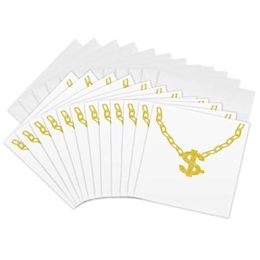 Imagem de 3dRose Corrente de ouro com placa de dólar - Arte brilhante - Cartões comemorativos, 15 x 15 cm, conjunto de 12 (gc_53527_2)