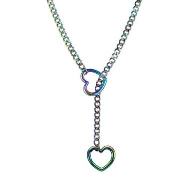 Imagem de Cadeado de coração e chave, O-ring, colares góticos para mulheres - Corrente Luxuosa, Lariat ajustável, estilo punk, Aço inoxidável, Sem Pedra Preciosa