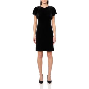 Imagem de Tommy Hilfiger Vestido feminino liso de veludo elástico com manga esvoaçante, Preto, 48