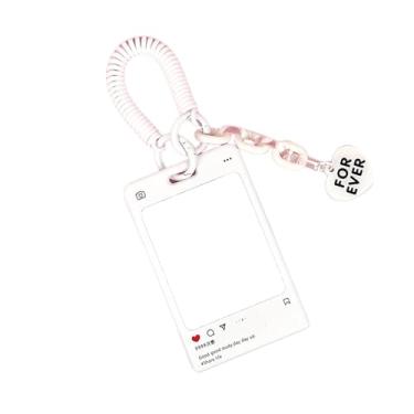 Imagem de JINZHOUFZ Suporte de cartão de foto de ídolo Kpop de acrílico transparente para mulheres, meninas, fofo, coração, identidade, cartão de crédito, capa protetora com pingente e chaveiro (branco)