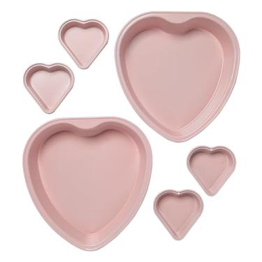 Imagem de Paris Hilton Heart Shaped Nonstick Bakeware Set, Easy Release Carbon Steel, Includes two 9.5-Inch Pans and four Mini 3.5-Inch Pans, Dishwasher Safe, Made without PFAS or PFOA, 6-Piece Set, Pink