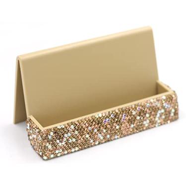 Imagem de Bestbling Bling Rhinestone Crystal Business Card Holder for Desk Business Card Display Stand Desktop Business Card Holders (Gold)