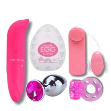 Imagem de Kit Pink Vibrador Golfinho + Plug Anal + Vibrador Bullet + Ovo Masturbador + Anel Peniano - Sex Shop