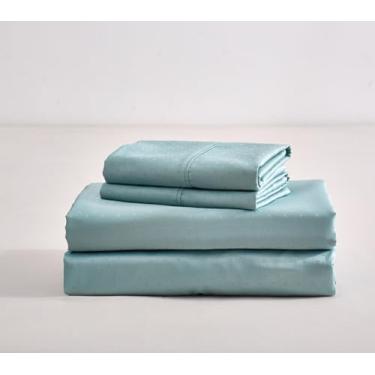 Imagem de New Season - Lençóis de cama 100% algodão jacquard - 600 fios Pindot - Conjunto de lençóis de cama de 4 peças de cetim tecido sedoso e suave - bolso profundo de 38 cm - (Queen, verde)