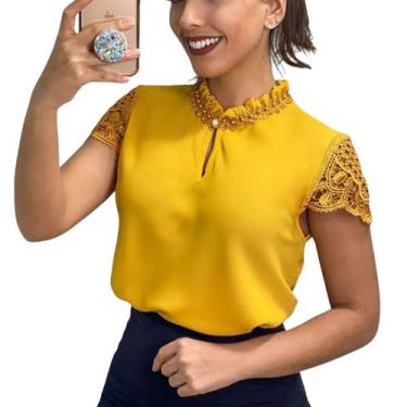 Imagem de Blusa Social Evangélica Feminina Guipir Renda Gola Pérolas - Look Moda