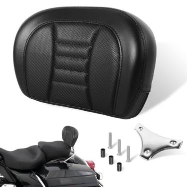 Imagem de Dakchor Almofada de encosto removível para motocicleta Sissy Bar para Harley Glide Road King Traveler Almofada de encosto traseiro 1996-2023 Almofada de linha fina preta com barra cromada Sissy Kit de