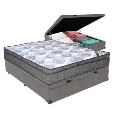 Imagem de Cama Box Baú Viúvo Cinza + Colchão ISO Superpocket Molas Superpocket O
