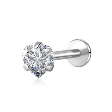 Imagem de FLORA PIERCING MINIBARBELL PRATA 925 BRINCO HELIX CONCH ZIRCÔNIA CRAVEJADA CORAÇÃO 1.2X6X4