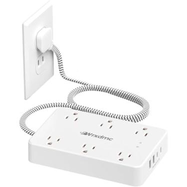 Imagem de Wrxdmc Filtro De Linha De 2 Pinos, Adaptador De Tomada De 2 Pinos Para 3 Pinos, Protetor Contra Surtos De Dois Pinos 1400J, Cabo De Extensão Trançado De 6 Pés Com Plugue Polarizado Fino E Plano, 6 C