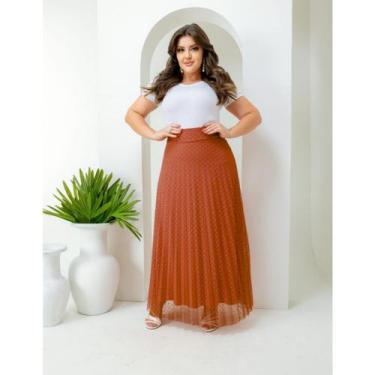 Imagem de Saia Longa Plissada Tule Poá Forro Helanca Light Moda Evangélica - Jes