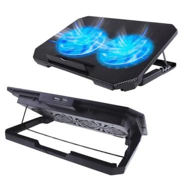 Imagem de Suporte para Notebook com Base Refrigerada – 2 Coolers Silenciosos, LED Azul, Altura Ajustável, USB Extra, Compatível com Laptops de 12" a 17"