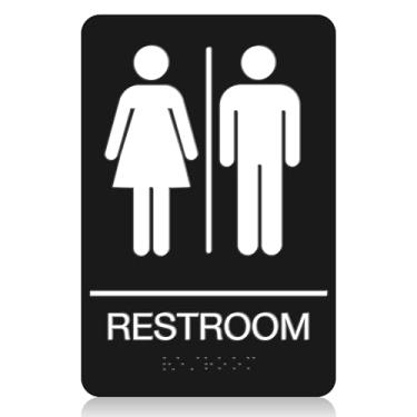 Imagem de DALLAHASEE Placa de banheiro unissex ADA Braille para negócios 22,86 cm x 15,24 cm - Pacote com 1 placa de banheiro de plástico ABS neutro com fita 3M forte de dupla face para escritórios e