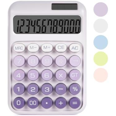 Imagem de DANRONG Calculadora de interruptor mecânico com botões grandes, calculadoras de mesa, 12 dígitos, energia da bateria solar, calculadora de mesa, grande visor LCD, lindas calculadoras roxas para