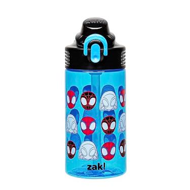 Imagem de Zak Designs Garrafa de água Marvel Spider-Man Sage para escola ou viagem, garrafa de água de plástico durável de 473 ml com canudo, alça e tampa de bico pop-up à prova de vazamento (Spidey and His