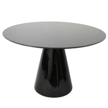 Imagem de Mesa De Jantar Cone 100 Cm Tampo De Vidro Laca Preta Branco