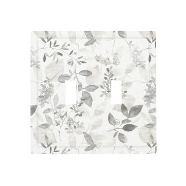 Imagem de JIEXUTE Branco Cinza Folha De Eucalipto Floral 2 Gang Dupla Tomada Alavanca Tampa Do Interruptor Luz Placa Parede Elétrica Frontal Decorativa Dispositivo Duplo