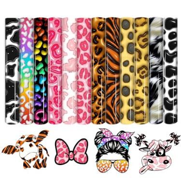 Imagem de HTVSTD Vinil Htv Com Padrão Inflável 3D - 12 Folhas De 30 Cm X 25 Cm, Transferência Térmica Estampa Vaca, Leopardo/Chita/Animal Para Camisetas