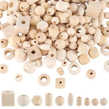Imagem de SOFPLATE 300 peças, 10 estilos, cubo de madeira, contas de madeira com furo grande, coluna de cabaça redonda natural, branco, antigo, espaçadores, suaves, soltos, achados para fazer joias, pulseiras