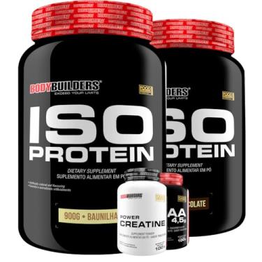 Imagem de Kit 2x Iso Protein 900g + BCAA 4,5g 100g + Power Creatina 100g - Bodybuilders (Médio, Baunilha e Chocolate)