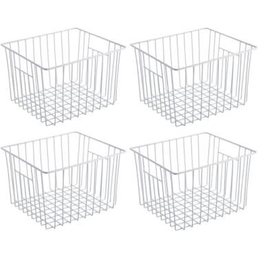 Imagem de SANNO Organizadores de cesta de armazenamento de cestas de freezer, cestas de armazenamento de despensa, caixas organizadoras de fazenda com alças embutidas para armários, despensa, armários, quartos