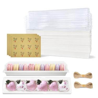 Imagem de Slomg Pacote com 25 caixas de plástico longas de morango com tampas transparentes, caixa de embalagem de presente descartável Macaron Bakery, recipientes de sobremesa para viagem, para chocolate