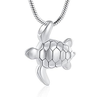 Imagem de Imrsanl Colar de cremação de tartaruga marinha para cinzas colar lembrança urnas memorial pingente joias para animais de estimação/humanos, 15mm, Metal