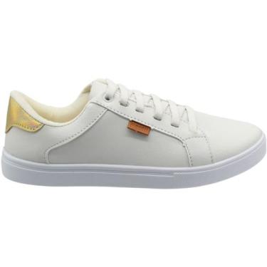 Imagem de Tênis Casual Mendii Metalizado Cadarço Elástico Feminino, Branco, 37