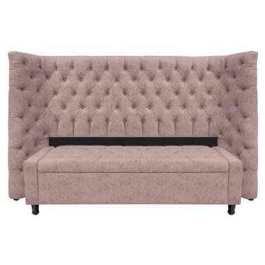 Imagem de Kit Cabeceira E Calçadeira Baú Queen Everest P02 160 Cm Para Cama Box Linho - Amarena Móveis Rosê