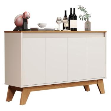 Imagem de Buffet varanda 4 portas sala de estar aparador prateleiras(Off White/Freijó)