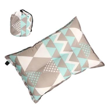 Imagem de Travesseiro inflável automático de alta elasticidade compressão espuma estilo étnico causal soprar travesseiro de acampamento para externo (Impressão cinza e azul)