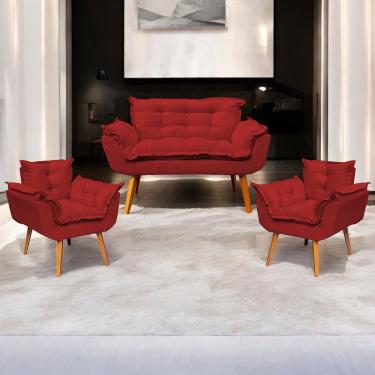 Imagem de Kit Namoradeira Decorativa + 2 Poltronas Para Sala Recepção Manicure Consultório Alice Suede