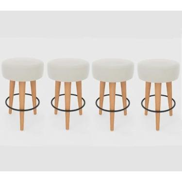 Imagem de Kit 4 Banquetas Média Cozinha 60cm Estofada Off-White Madeira Maciça Urban