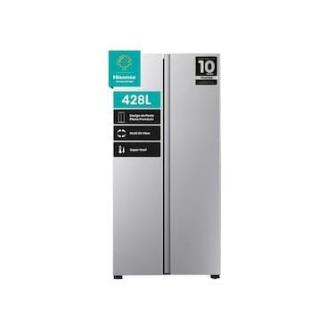 Imagem de Geladeira 428L Hisense RS3P428 Side by Side Inverter Frost Free Portas Planas Puxador Embutido Cinza