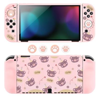 Imagem de DLseego Capa com controle de aderência para console Switch OLED 2021, capa protetora antiderrapante com absorção de choque, urso macio com 4 peças de tampas de aperto de polegar confortáveis para