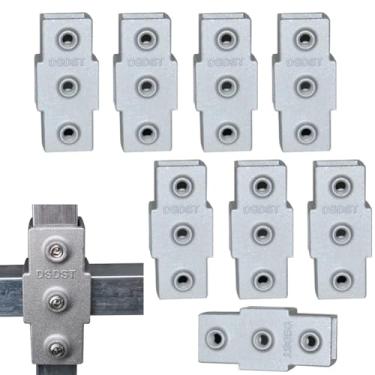 Imagem de Grampos de tubo quadrados, acessórios de tubo quadrados, SiegYma 8 peças braçadeira de tubo quadrado linha horizontal 4 vias conector de tubo quadrado cerca guarda trilhos grampos para braçadeira de